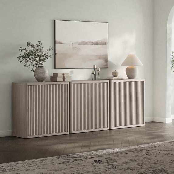 Surmoby 103.8" Wide Sideboard Buffet with 6 Doors ,Modern Storage Accent Cabinet Long Credenza with Adjustable Shelf for Kitchen Living Room Dining Room, Light Alder