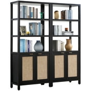 Surmoby 5 Shelf Bookcase Rattan Bookshelf with Storage Cabinet,Boho Book Shelf with 3-Tier Open Display Book Shelves for Living Room,Home Office,Bedroom(Black,2PCS)