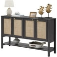 thumbnail image 1 of Surmoby 55 Inch Wide Rattan Buffet Cabinet, Boho Enterment Center with Adjustable Shelf & Gold Handles Entryway Storage Bar Cabinet Credenza with Storage for Living Room Dining Room,Black Oak, 1 of 12