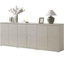 Surmoby 92.7" Wide Mid Century Modern Sideboard Buffet Cabinet, Fluted Media Consle with Adjustable Shelves & Pop-Up Door Bar Cabinet for Living Room & Dining Room, White Alder