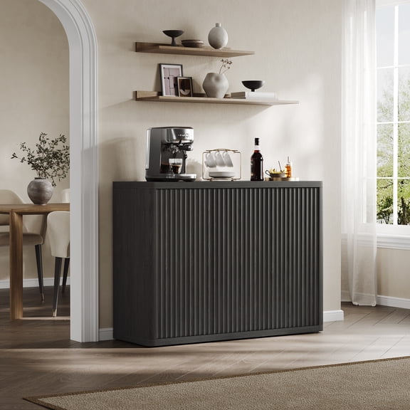 Surmoby Buffet Cabinet with Storage – 46.6"W Credenz with 4 Height-Adjustable Shelves – Unique Fluted Panel – Sleek Curve Profile – Modern Sideboard for Dining Room, Living Room, Kitchen