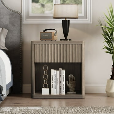 Surmoby Gray Night Stands Modern Minimalist Nightstand Large End Tables with Drawer Wood Bedside Table for Bedroom Living Room Enterway