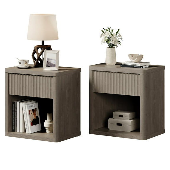 Surmoby Gray Night Stands Set of 2 Modern Minimalist Nightstand Large End Tables with Drawer Wood Bedside Table for Bedroom Living Room Enterway