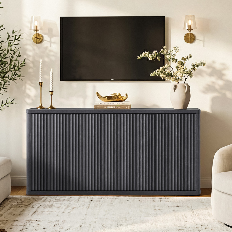 Surmoby Modern Fluted TV Stand for 60 Inch TV-30.9" Wide Entertainment Center with Adjustable Shelves, Media Console Table for Living Room,2PCS