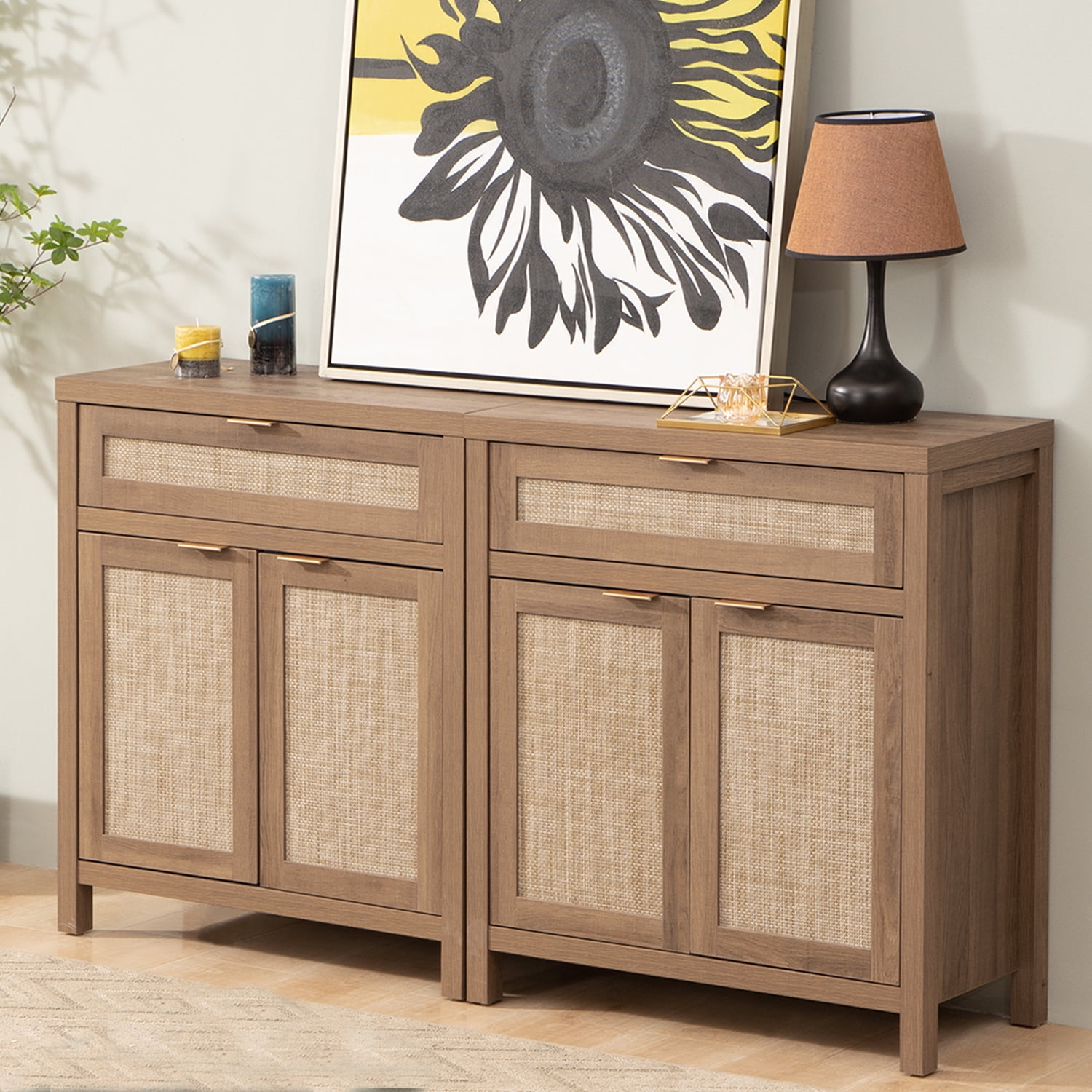 Surmoby Rattan Buffet Set of 2,Boho Sideboards and Buffets with