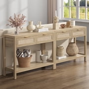 Surmoby Rattan Console Table with 2 Drawers,Boho Wood Entryway Table Hallway Table with Open Storage Shelf,Narrow Sofa Table for Foyer,Living Room and Corridor(
