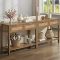thumbnail image 1 of Surmoby Rattan Console Table with 2 Drawers,Boho Wood Entryway Table Hallway Table with Open Storage Shelf,Narrow Sofa Table for Foyer,Living Room and Corridor(Oak,2PCS), 1 of 10