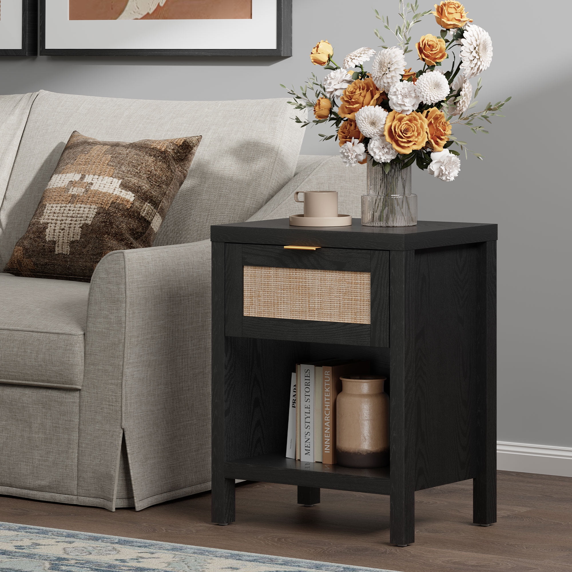 Black boho side table discount