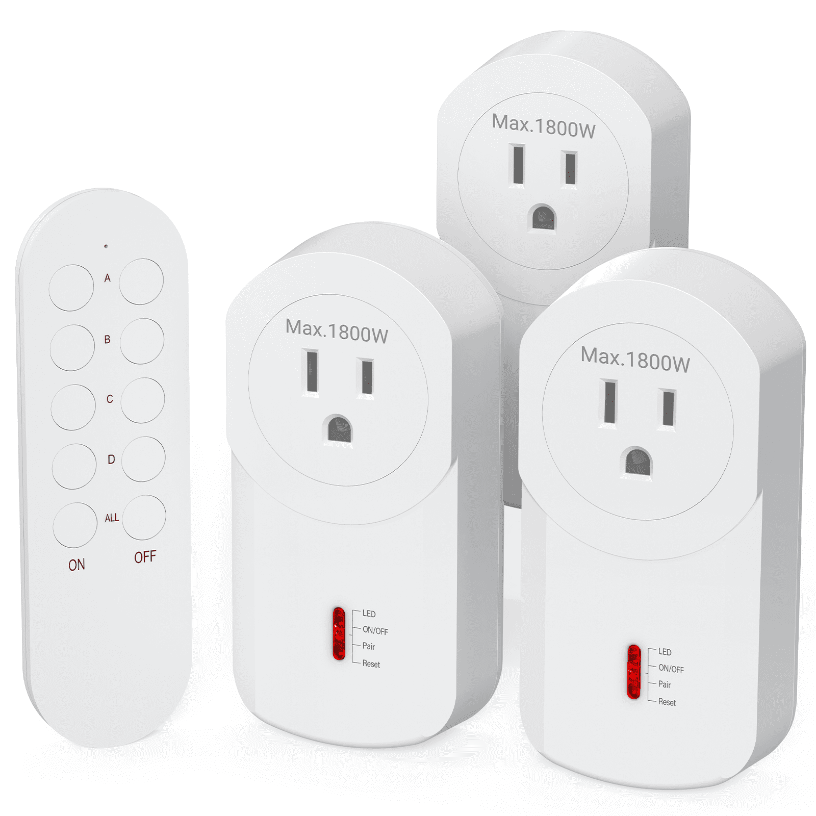Surnice Wireless Remote Control Plugs+ Switch, 1800W/15A, 120V, 40m