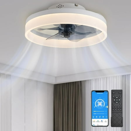 SURNIE Acrylic Modern LED Flush Mount Ceiling Fan with Remote Control