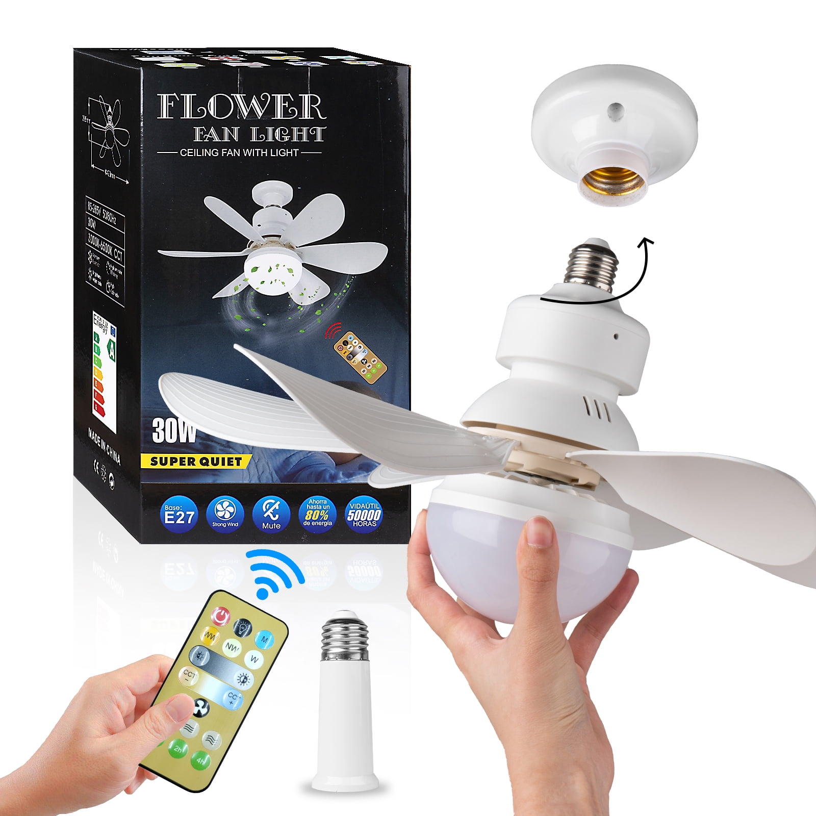 SURNIE 16.5in LED Socket Ceiling Fan with Remote Control