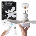 Surnie Socket Fan Light with Remote, 20.5” Screw Ceiling Fans with Lights, E26 Base Small Ceiling Fan, Dimmable Socket Fan Ceiling Fan with Light for Garage Bathroom Bedroom Kitchen, White Flat Lamp