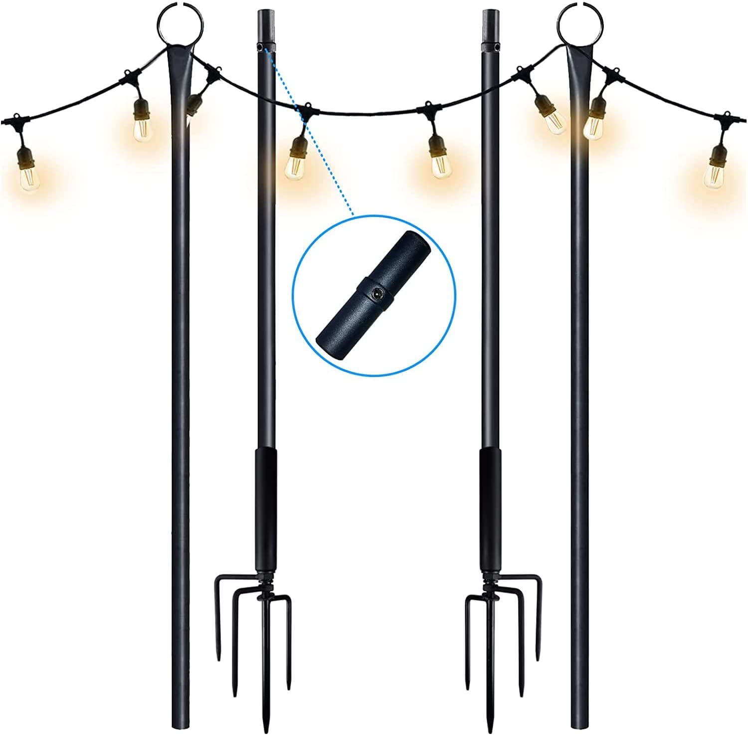 Walensee String Light Poles with Hook, 9.4FT Lights Hanger with 5Prong