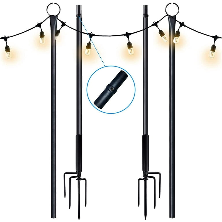 Surnie String Lights Pole Outdoor - 9ft Metal Christmas Hanging Post Deck -  Posts Stand Hang Lighting Backyard Yard Bistro Tall Hooks Poles Outside  Patio 2 Pack 