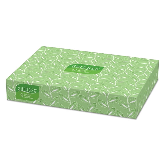 Surpass Facial Tissue Flat Box (21390), 2-Ply, White, Unscented, 125 Tissues per Box, 60 Boxes per Big Case