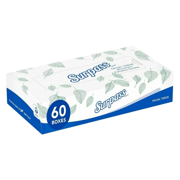 Surpass Facial Tissues, Bulk (21390), 2-Ply, White, Ecologo, Flat Facial Tissue Boxes for Business (125 Tissues/Box, 60 Boxes/Case, 7,500 Tissues/Case)