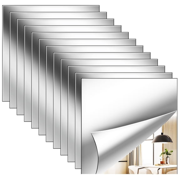 Surpdew 12 Pack Flexible Mirror Sheets 6x6 Inch Self Adhesive Non-Glass Mirror Tiles, Cuttable Shatterproof Acrylic Stickers, Safe Reflective Film for DIY Home Wall Decor Kitchen Bedroom