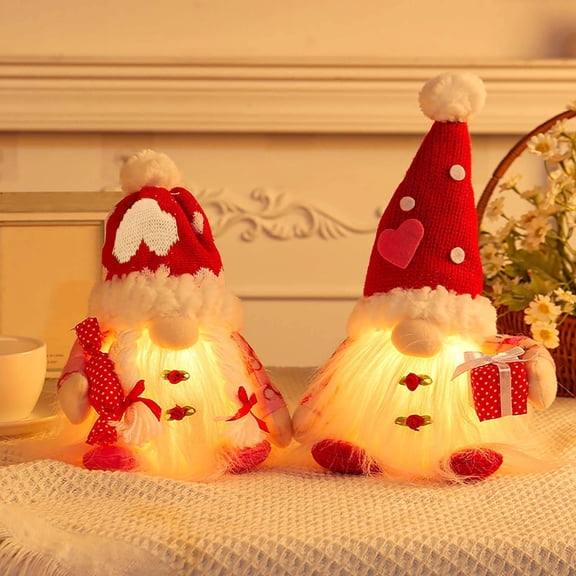 Surpdew 2 Pack Lighted Valentines Gnomes Plush Decorations, Handmade Mini Scandinavian Swedish Tomte, Light Up Elf Holiday, Battery Operated Valentine Gift Tabletop Ornament Valentines Lighted