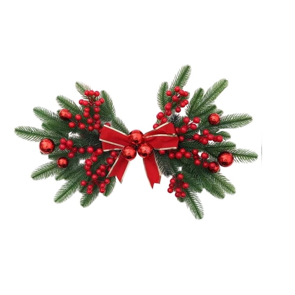 Surpdew 24 Inch Artificial Christmas Window Swags for Front Door Juniper Christmas Mailbox Swag Cedar Garland with Seed Pine Cone Faux Swag Wreath for Xmas Decoration Home Window Mantel Hanging Decor