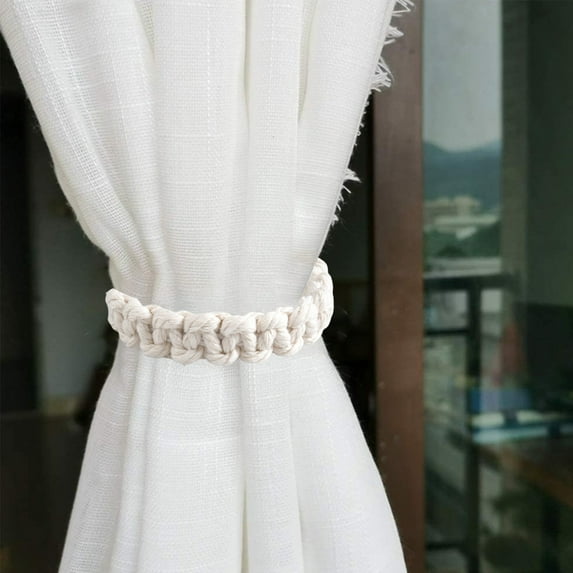 Surpdew 4 Pack Natural Cotton Rope Curtain Tiebacks Boho Rustic Style Decorative Drape Tie Backs Farmhouse Hand-Woven Rope Curtain Holdbacks For Home & Office Drapery Beige