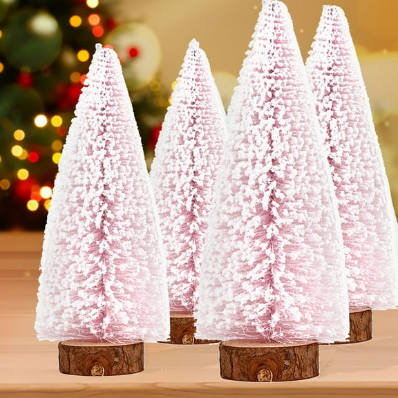Surpdew 4 Pack Pink Artificial Mini Christmas Tree Xmas Sisal Bottle Brush Trees With Wood Base Tabletop Christmas Decor For Xmas Party Table Top Winter Ornaments Home Kitchen Crafts Pink