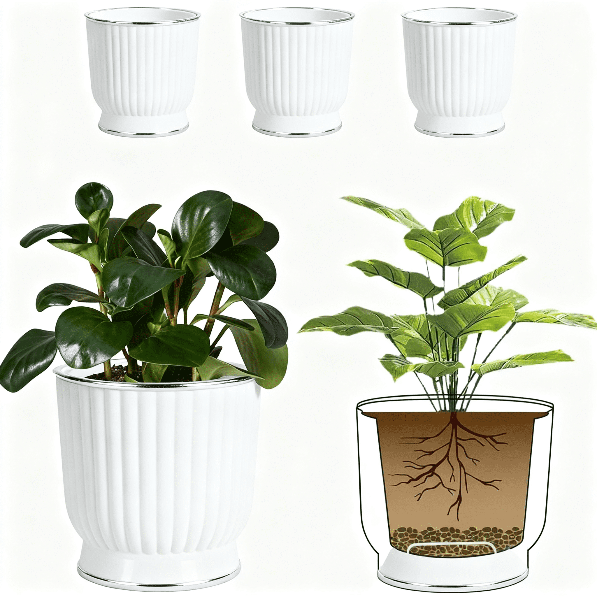 Surpdew 4 Pack Self Watering Pots 6-Inch White Decorative Flower