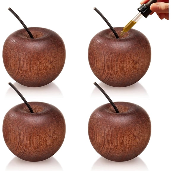 Surpdew 4 Pcs Mini Wooden Apple Shaped Essential Oil Diffuser Portable Aromatherapy Diffuser Decorations Farmhouse Rustic Air Freshener For Car Home Bedroom Office Desktop Sauna Yoga Spa Centers
