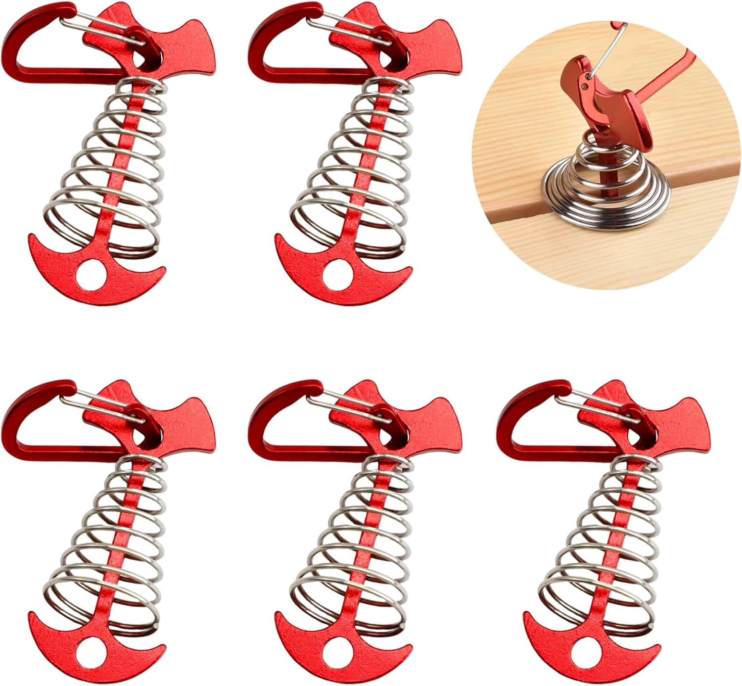 Fishbone Spring Pegs Surpdew 5 Pcs Fishbone Deck Anchor Pegs With Carabiners, Red Deck ...