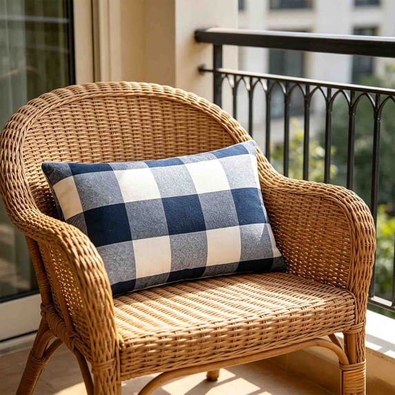 Surpdew Blue and White Buffalo Plaid Lumbar Throw Pillow Covers Checkered Pattern Pillow Cases 12x20 Inch Check Plaids Outdoor Decorative Pillowcase Cushion Cover for Couch Sofa