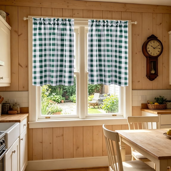 Surpdew Buffalo Plaid Short Cafe Curtains, Rod Pocket Light Filtering Farmhouse Gingham Tier Window Treatments, 2 Panels Checkered Kitchen Curtains for Kitchen Dining Room Bathroom Home Decor
