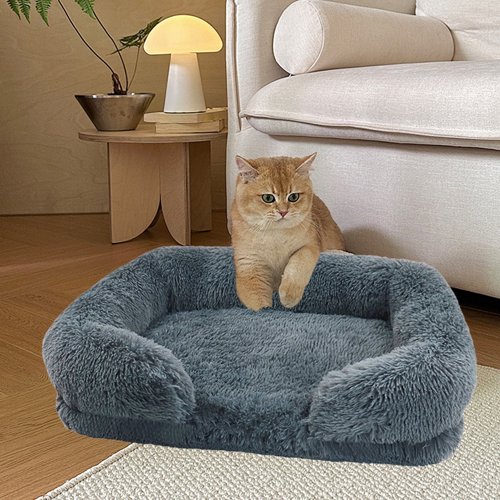 Surpdew Calming Dog Cats Bed Cuddler Warming Cozy Soft Bed Fluffys Faux