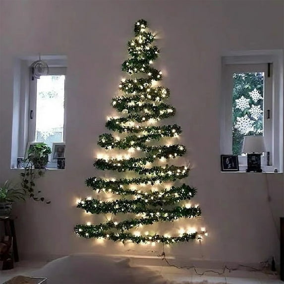 Surpdew Christmas Decorations Indoor Garland Christmas Rattan Lights Diy Wall Christmas Tree Holiday Atmospheres Decoration Lights Window Green 9.8Ft