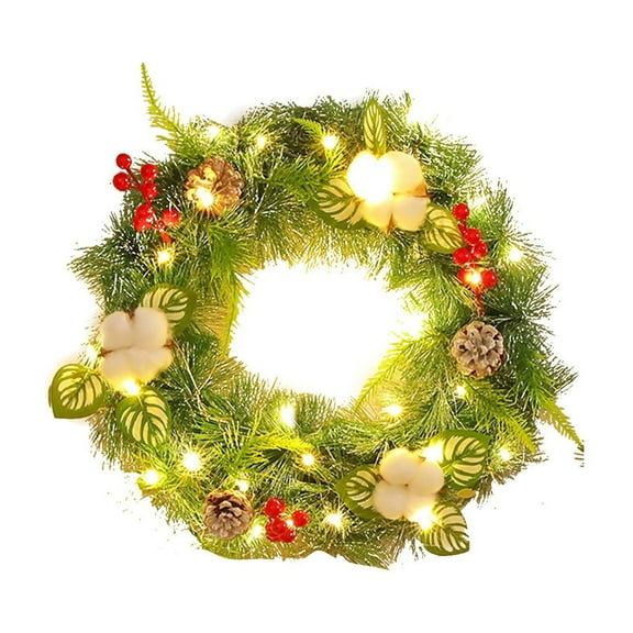 Surpdew Christmas Wreath With Lights Real Touch Pine Wreath With Red Berries/Pine Cone Prelit Christmas Wreaths For Front Door Outdoor Christmas Decorations Winter Wreath For Windows Indoor Holiday