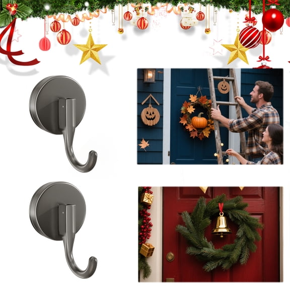 2 Pack Suction Cup Hooks for Wreaths on Glass, 2025 New No Drill Suction Cup Hooks for Shower, Wreath Hanger for Front Door, Metal Towel Hooks for Window Bathroom Mirrors