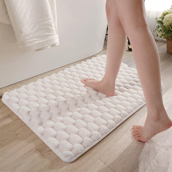 Surpdew Bath Mat & Bathroom Rug 16 * 24 Inch -Flannel Plush Non-Slip Absorbent Shower Mat -Soft Shaggy Bathroom Mats Machine Washable For Bathroom Tub Shower Bath Rug, Home Decor Accessories White