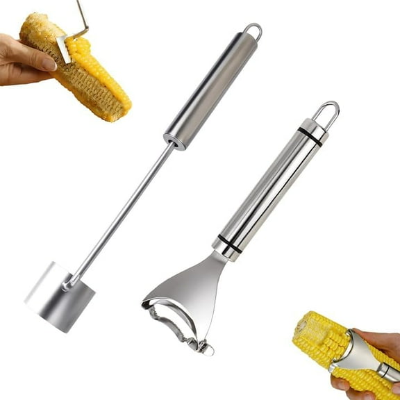 2 Pcs Stainless Steel Corn Peeler and Long Handle Stripper Tool Kit,Easy Clean Rust-Proof Newness Corn Remover for BBQ,Salad,Multi-Purpose Kitchen Gadget for Indoor Prep and Backyard Gatherings