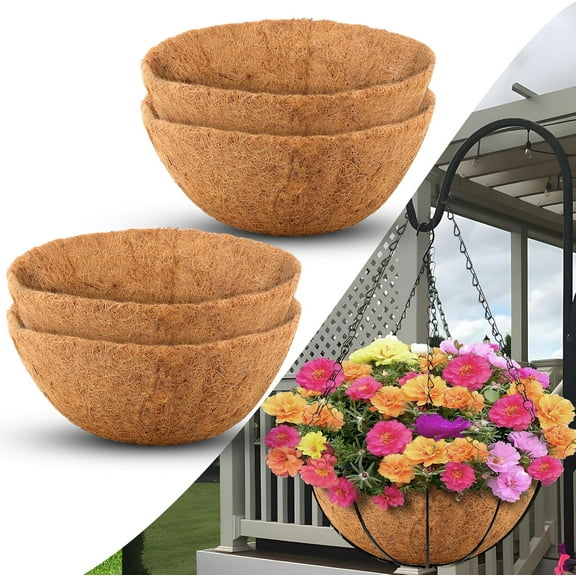 4 PCS in Round Coco Liners for Planters, Replacement Hanging Basket Liners, Coconut Fiber Planter Liners Coconut Fiber Liners for Wall Hanging Baskets, Garden Planter Flower Pot