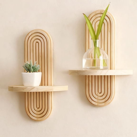 Wooden Arched Wall Shelf 2 Pack Boho Wall Hanging Shelf - Handmade Rainbow Arch Floating Shelves Trinket Storage Rack Vintage Wood Wall Decor for Bedroom Living Room Nursery Bathroom