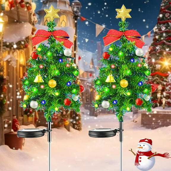 Surpdew Upgraded 2-Pack 2.3 Ft Solar Christmas Tree, Outdoor Christmas Decorations, Xmas Tree Solar Powered With 24 Led Multi-Color String Lights, Suitable For Outside Garden Patio Yard Pathway