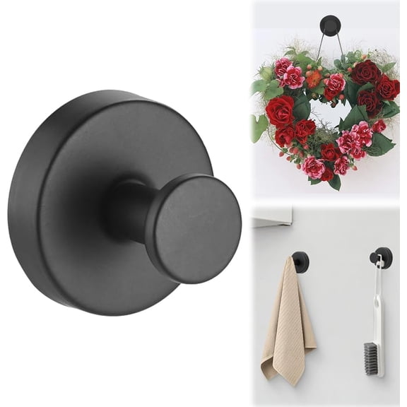 Surpdew Suction Cup Hooks For Wreaths On Glass, 2025 New Model No-Drill Suction Cup Hook, Suction Cup Hooks Wreath Hangers, Metal Hook For Showers, Bathrooms, Window Glass, Door, And Wall Black 1Pc