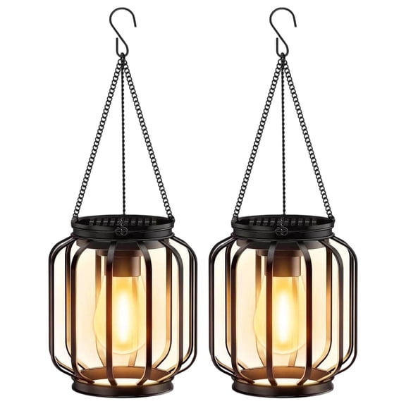 Solar Lanterns Outdoor Waterproof,2 Pack Upgraded Bright Hanging Solar Lights Outdoor Lanterns Decorative, Auto ON/Off Metal Hanging Lantern Lights for Pathway Yard Patio Garden Decor