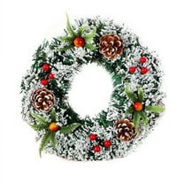Surpdew Flocked Christmas Wreath Pre-Lit 12 Inch With Light & Red Ball Pine Cone, Artificial Christmas Wreaths For Front Door With Lights, Wreath For Christmas Decoration Door Windows Wall Multicolor