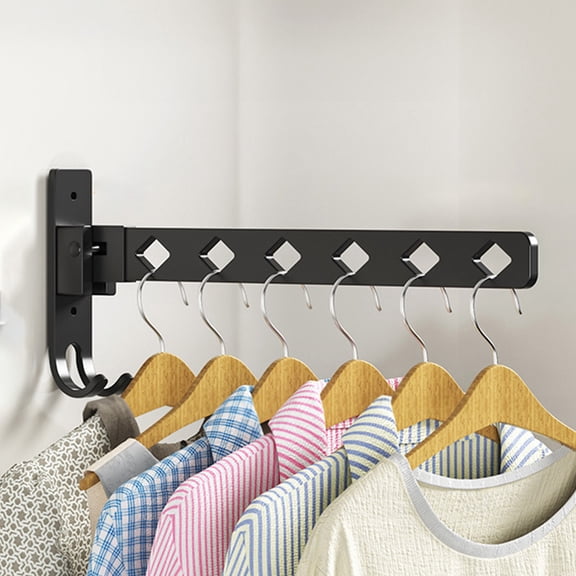 Surpdew Wall Mount Coat Hanger Holder Black Clothes Drying Organizer Rack Garment Hooks Aluminium Retractable Folding Indoor Wall Mounted Hanger Space Saver For Laundry Room Bedroom Black