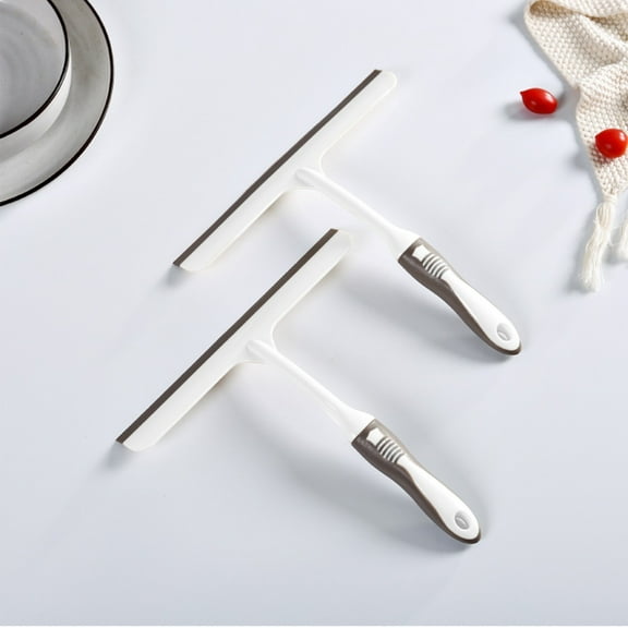 Surpdew Cleaning Supplies Multi-Purpose Silicon Squeegee For Window, Glass, Shower Door, Car Windshield, Heavy Duty Window Scrubber, 10 Inch, White & Grey, 2 Pack Beige