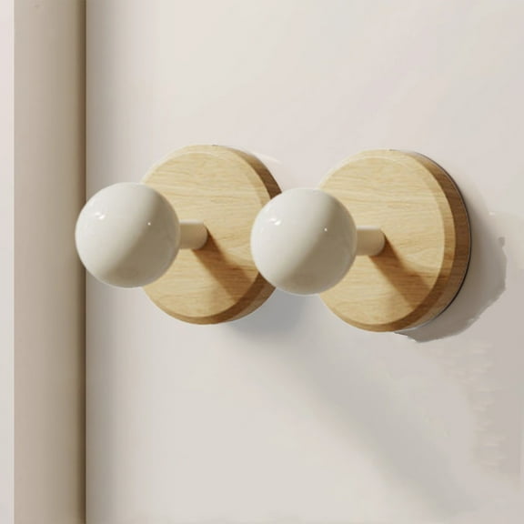 Wooden Wall Hooks for Hanging,2 Pack Adhesive Mounted & Wall Mount Boho Decorative Walnut Wood Coat Hooks for Towel Clothes Blanket Hat Backpack Robe Nursery Door Board Entryway Key Holder