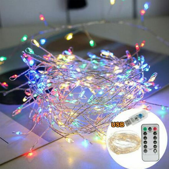 Surpdew Copper Wire Light Firecracker String Lights With Remote Control, 9.84 Feet, 8 Light Modes For Bedroom, Party, Wedding, Colourful Silver