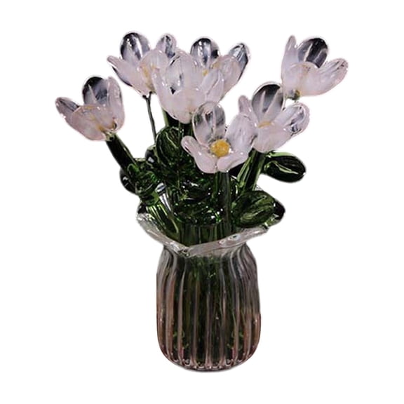 Surpdew Crystal Miniature Glass Flower Decor - Handmade Month Glass Birth Flower Bouquet in Mini Vase for Women, Mom, Wedding Gift, Centerpiece, Office & Home Table Decor