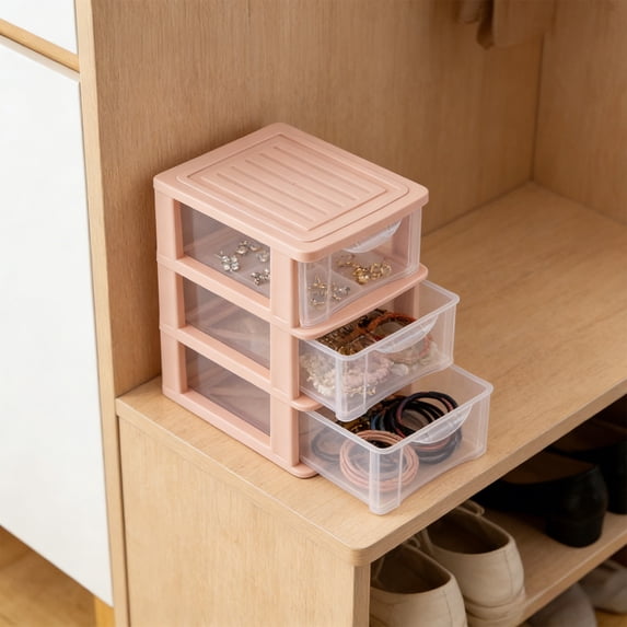 Surpdew Desktop Organizer with 3 Drawers, Clear Plastic Storage Drawer Unit, Small Desk Organizer Storage Box, Durable Storage Bin Container Case for Countertop Stationery Pens Makeup Office Supplies