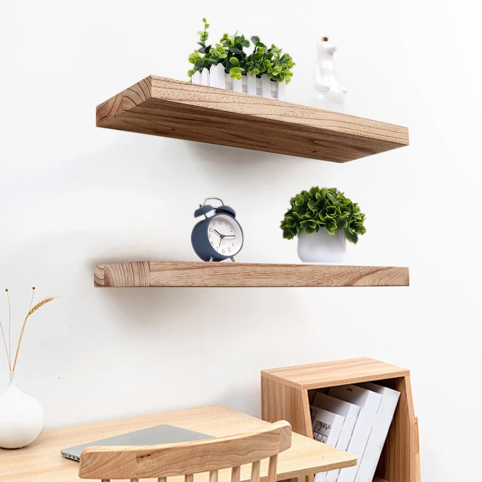 Surpdew Floating Shelf 2 Pc Modern Solid Wood Wall Rack 5.9 In Storage