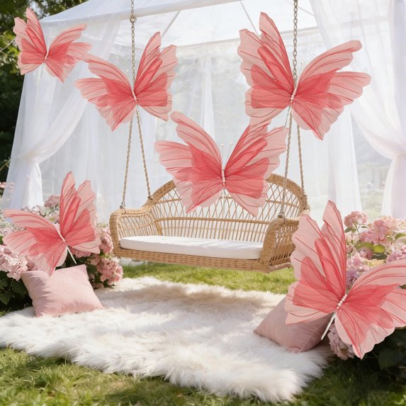 Surpdew Giant Artificial Butterfly Party Decorations 20In Silk Yarn Artificial Butterfly Hanging Wall Decoration Realistic Fake Butterflies For Baby Shower Wedding Spring Outdoor Decor Red 20Inch